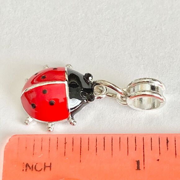 Red Enamel Ladybug Slider European Bead Charm Silver Plated Insect Jewelry - Picture 7 of 7